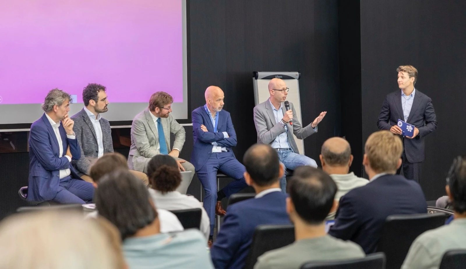 The panel after the keynotes, with Alban Bastiaan second from the left